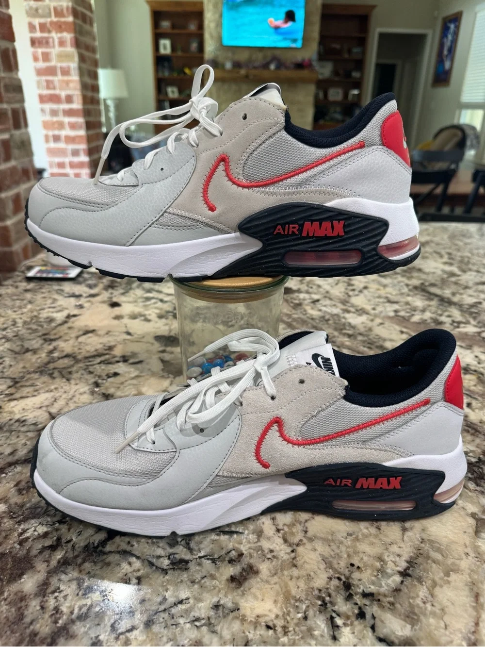 Nike Men’s Air Max Sneakers — Light Gray with Red Accents